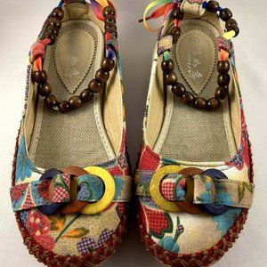XIRUY WOMEN’S FLORAL FABRIC BEADED BALLET FLATS